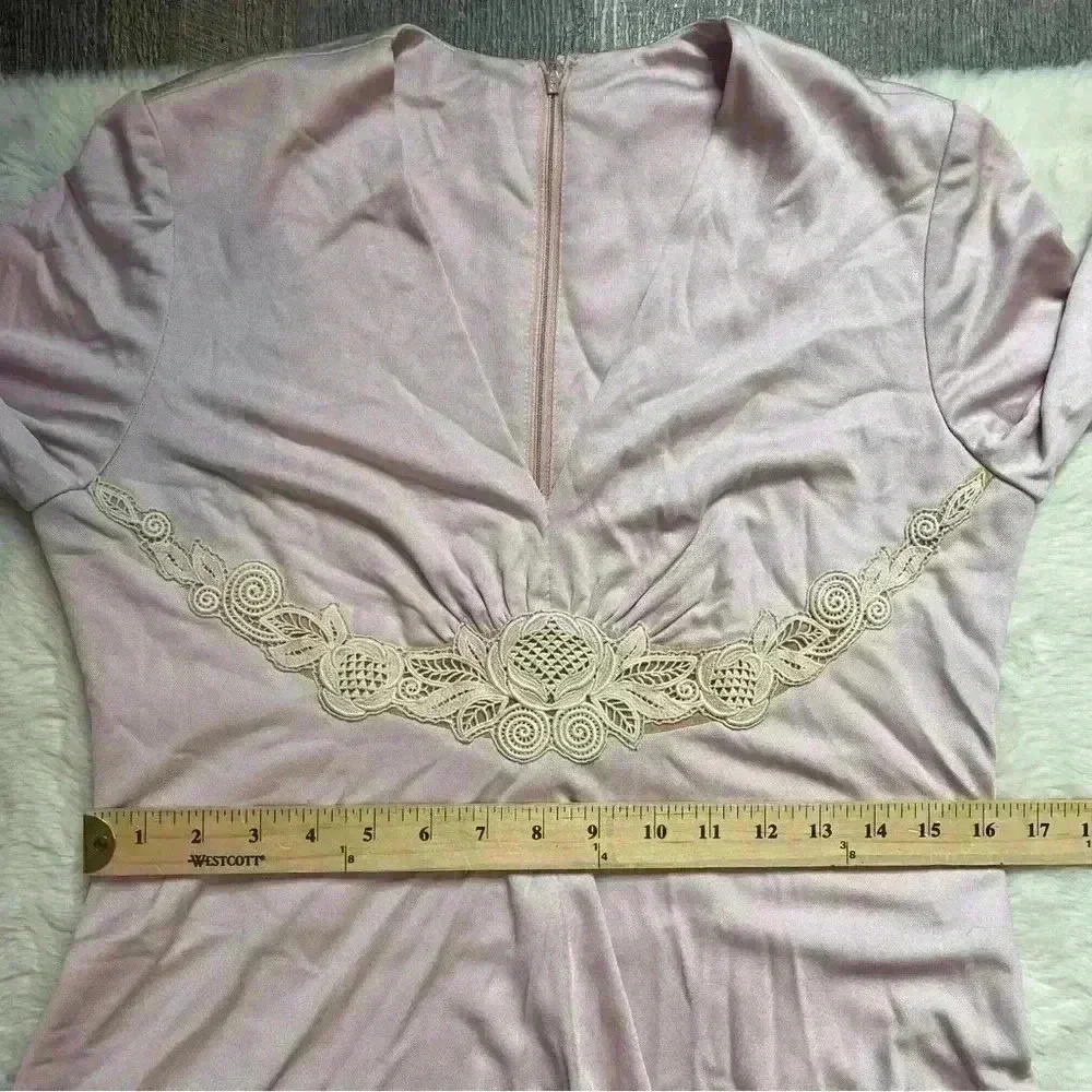 Vintage 70s Lilli Diamond Pink Gown Long Sleeve Embroidered Maxi Dress Small - Picture 7 of 12